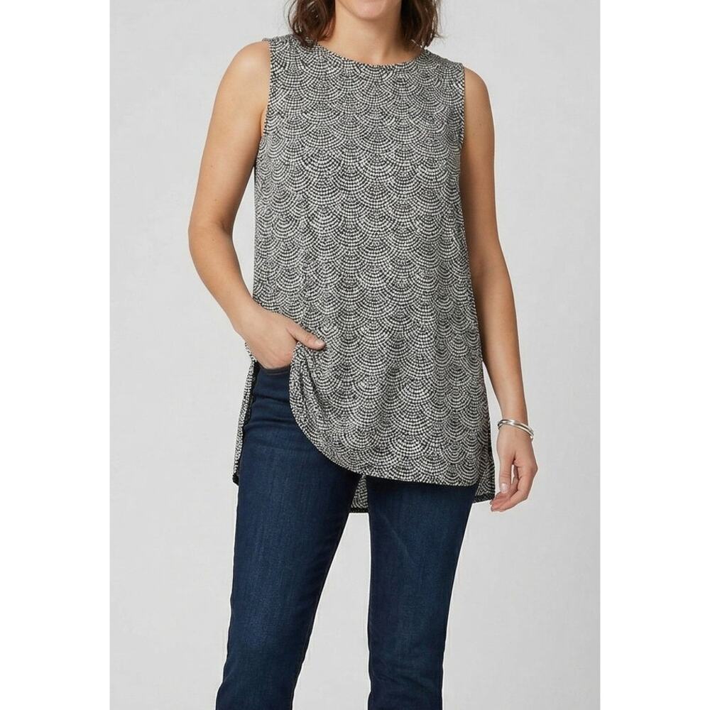 Hawthorne Womens XL Sleeveless Blouse Polyester Black White Pattern